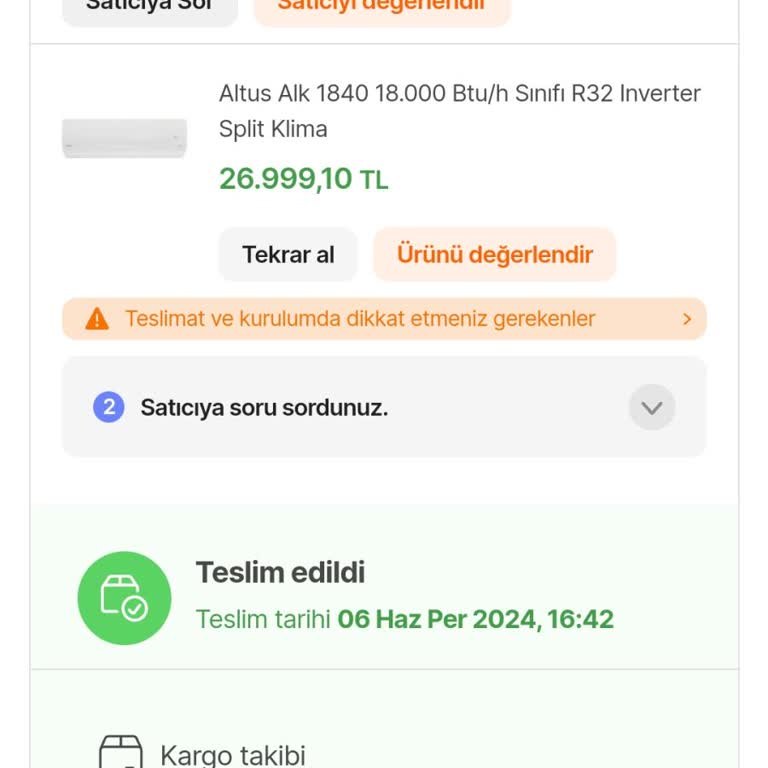Altus Klimanın Montajı Yapılmıyor.