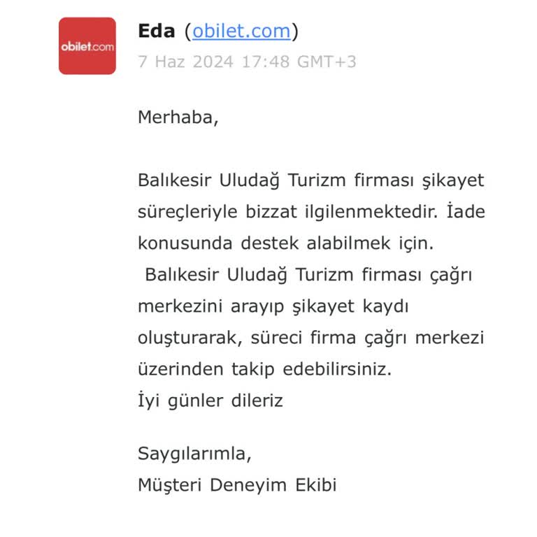 Obilet Uludağ Turizm Para İadesi İstiyorum