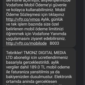 Vodafone Tmonz Digital Media Ltd Karşılıksız Ücret