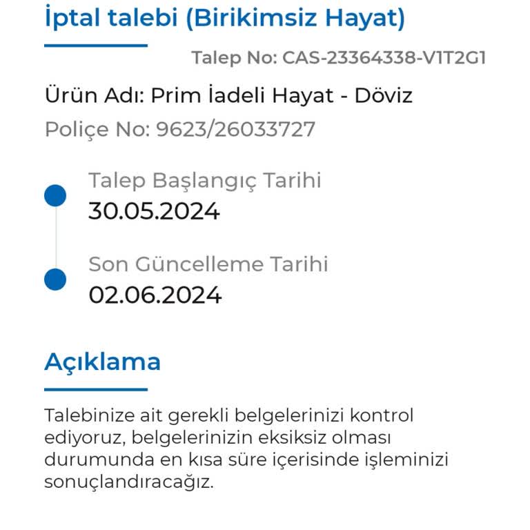 Anadolu Hayat Emeklilik'ten İptal Edilen Poliçe İçin Geri Ödeme Sorunu