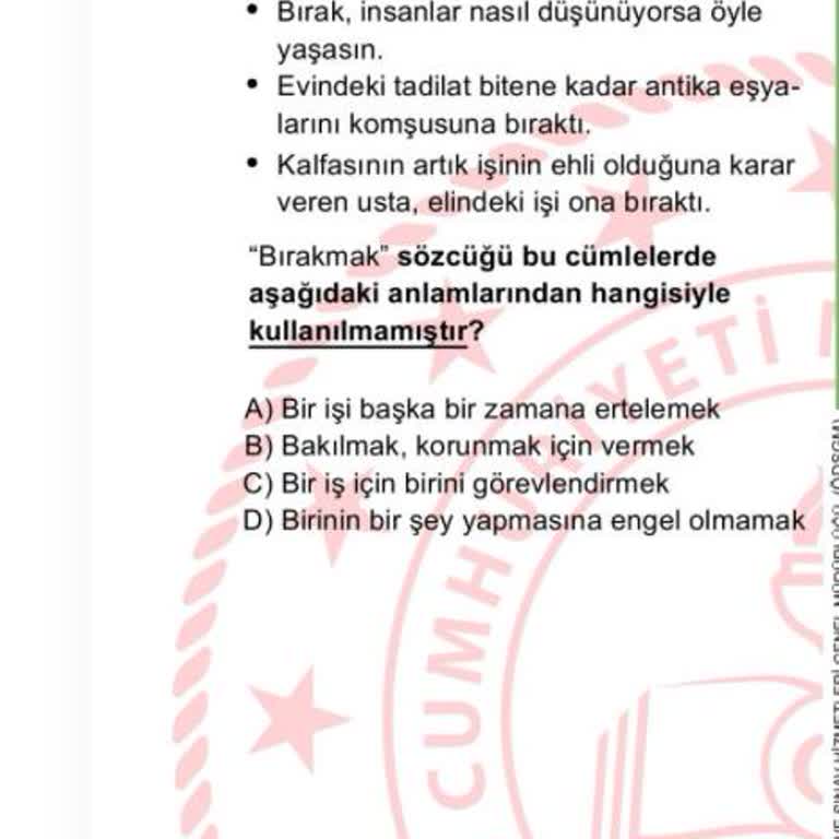 Milli Eğitim Bakanlığı (MEB) Hatalı Soru İptal Edilmelidir.