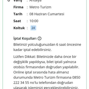 Metro Turizm Otobüs Bilet Saat Değişikliği