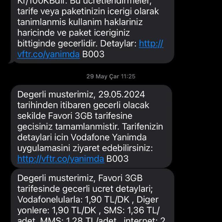 Vodafone Kazançlı 5 GB Olan Tarifem Sorulmadan Favori 3 GB Olarak Değiştirildi