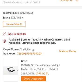 Solaris Optik Solaris Gözlük İade Kabul Etmiyor