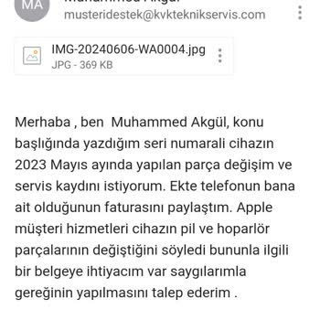 KVK Teknik Servis Fatura Onarım Belgesi Vermiyor.
