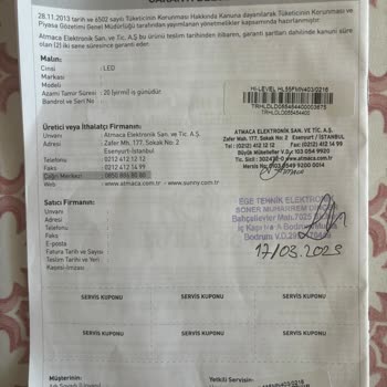 Sunny Hi-Level Yetkili Servisi Yok