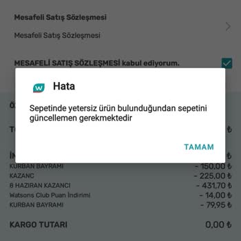 Watsons Uygulaması Neden Sepetinizde Yetersiz Ürün Var Yazıyor