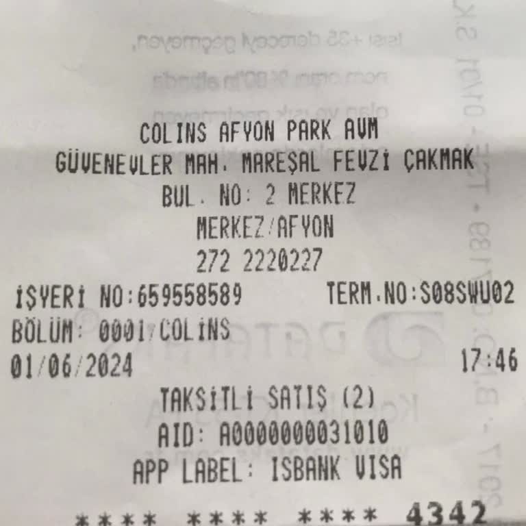 Park Afyon'DA Colin's Mağazasında Defolu Ürün
