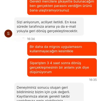 Migros Yemek Sipariş Teslim Edilmedi Ve 4 Saattir Bir Çözüm Bulunamadı