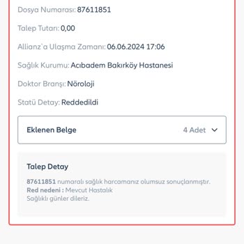 Allianz Sigorta Risk İncelemesi Deyip, Acil Yatışımı Karşılamıyor.