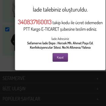 Sefamerve Ürün İade Süreci Hakkında Geri Bildirim