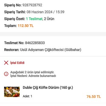 Trendyol GO İle Yaşanan Çiğköfte Sipariş Sorunu