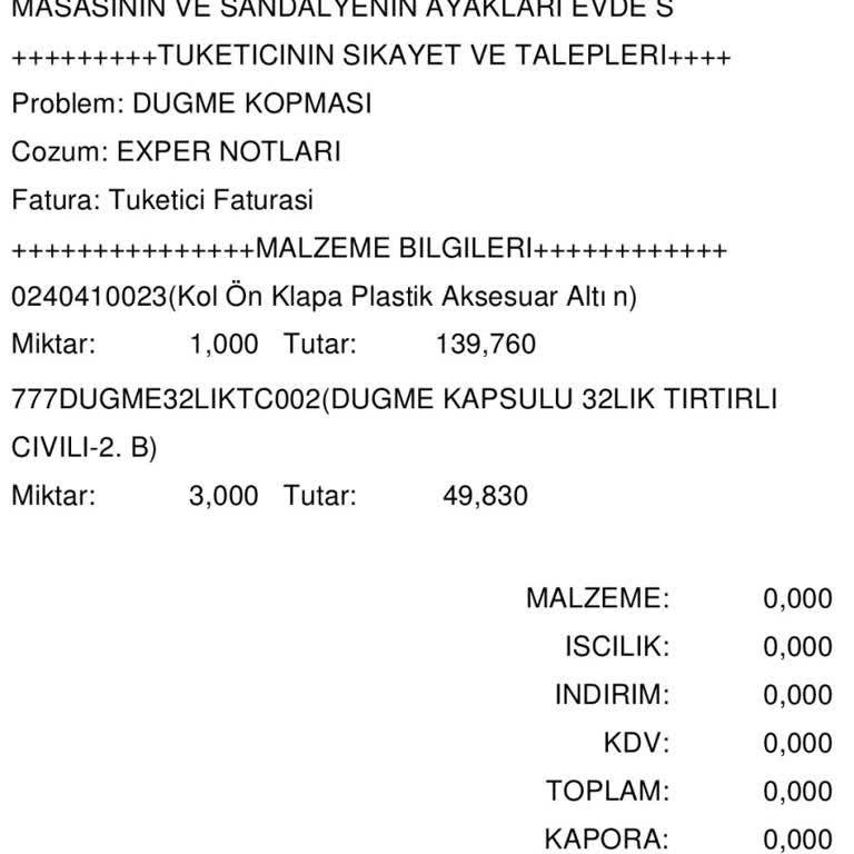 Bellona Montego Koltuk Takımı Şikayeti