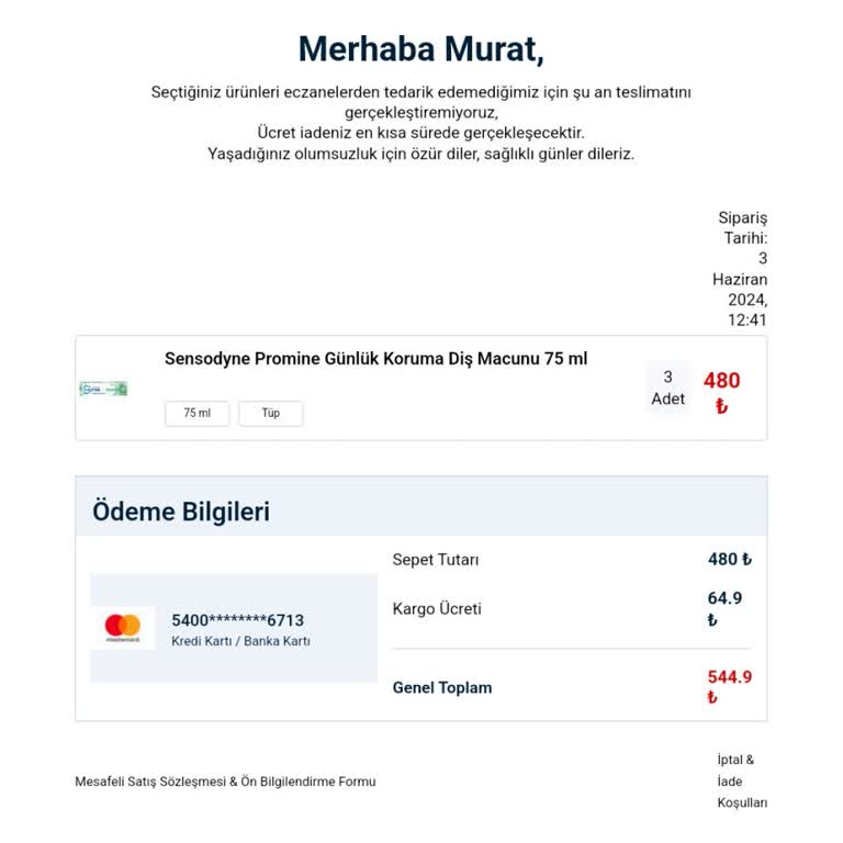 Eczanede.com Eczaneden.com Ürün İptali