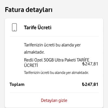 Vodafone 247 TL Olan Tarifemi 400,15 TL Yaptılar Yasal Hakkim %15