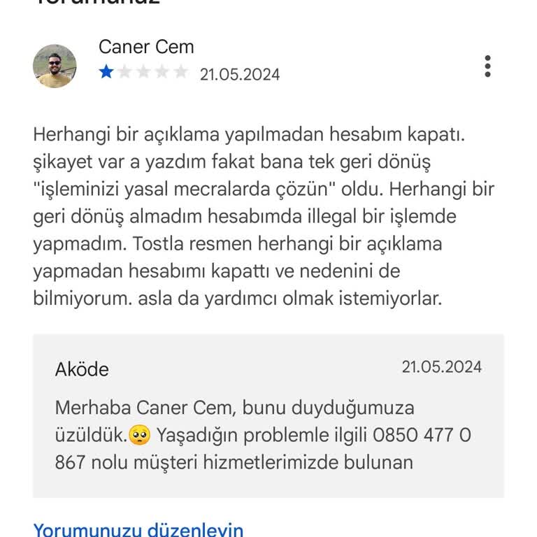 Tosla Hesabım Bloke. Açıklama Yok.
