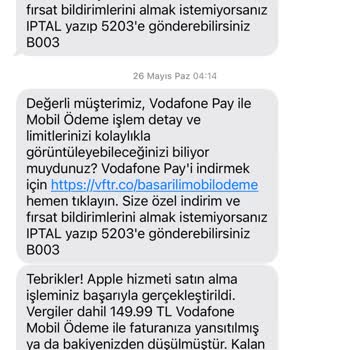 Vodafone Onayım Dışında Mobil Ödeme Açılması Kesinti Olması