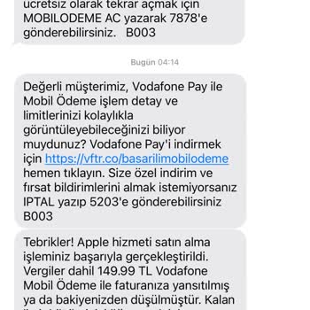 Vodafone Onayım Dışında Mobil Ödeme Açılması Kesinti Olması