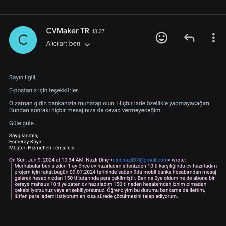 CV Maker Para Çekme, İade Talebi