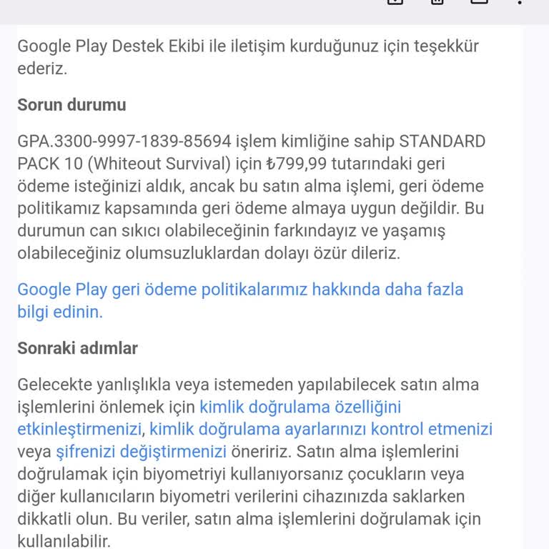 Google Play Ücret İadesi Yapmıyor