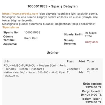 Reydeko Halı Satın Alınan Ürünü Göndermiyor!