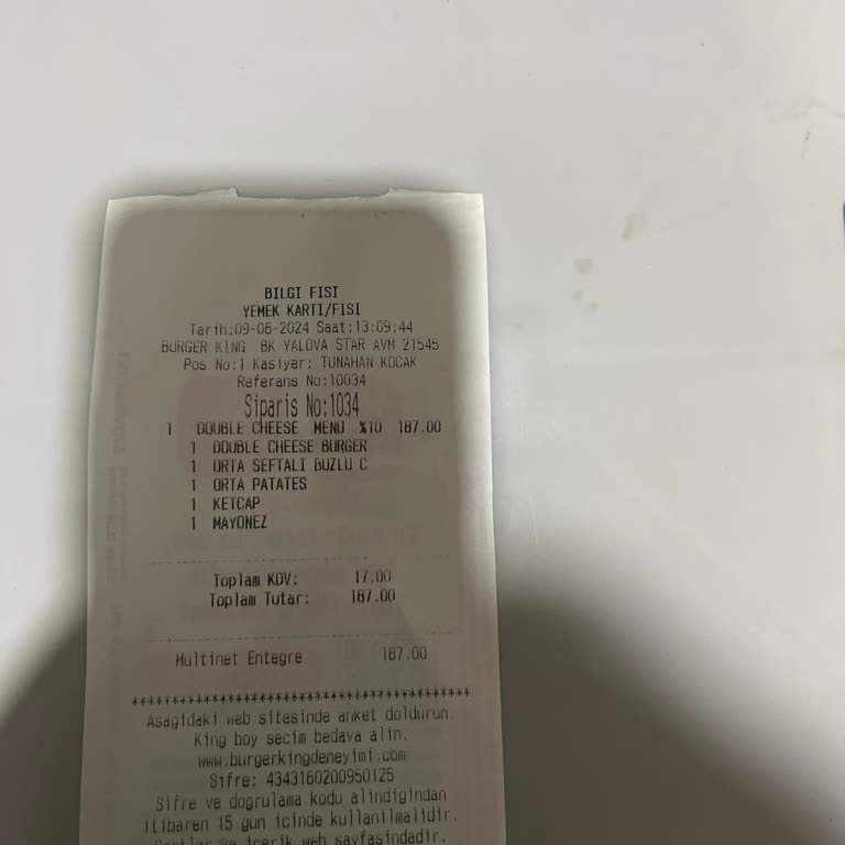 Tab Gıda Burger King Almış Olduğum Hizmet Hakkında
