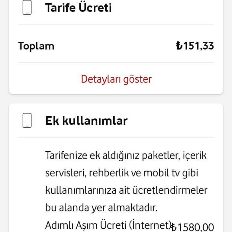 Vodafone İnternet Aşım Ücreti