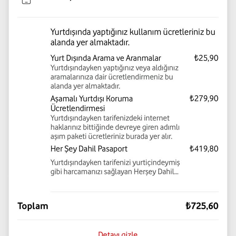 Vodafone Yurt Dışı Hatalı İnternet Harcaması