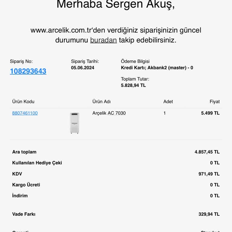 Arçelik Online Alışveriş Pişmanlığı