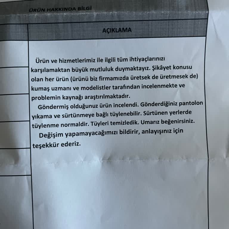 Ali Mağazaları Keten Pantolonun Hızla Yıpranması Ve İlgisiz Müşteri Hizmetleri