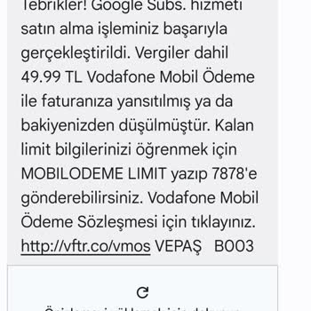 Vodafone Google Subs Ödemesi