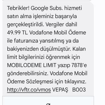 Vodafone Google Subs Ödemesi