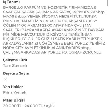 İşin Olsun Bargello Parfumeri İş Başvurusu