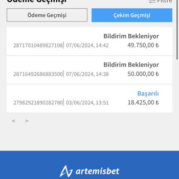 Artemisbet 50 Saattir 100 K Çekimim Onaylanmıyor