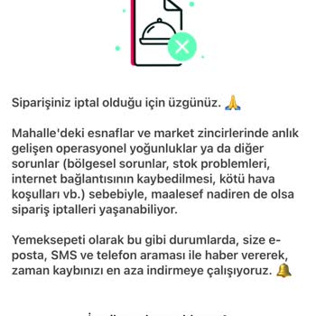 Yemek Sepeti Zaman Aşımından Sonra İptal Edilen Siparişler