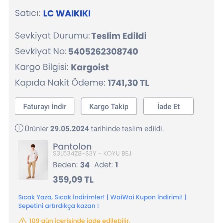 LCW Ürün Değişimi Yapmadı