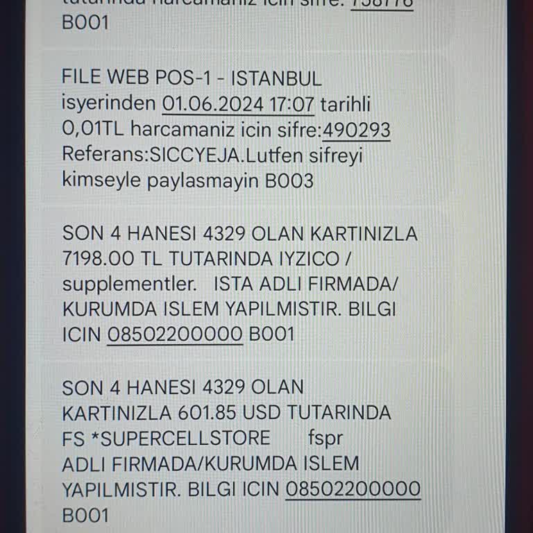 Supercell Adına Bilgim Dahili Dışında Kartımdan Harcama Yapılmış.