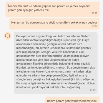 Trendyol Yemek Trendyol Ücret İadesi Yapmıyor Haksız Olduğu Halde.