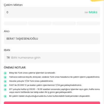Bitay Teknoloji Şikayet Hesaptan Para Çekemiyorum