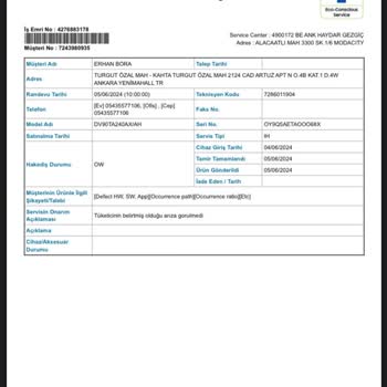 Samsung Samsun Kurutma Makinesi Ayıplı Ürün Servis Sorun Yok Diyor.