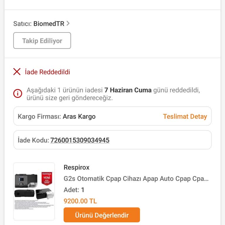 Trendyol Biomedikal İade Almıyor