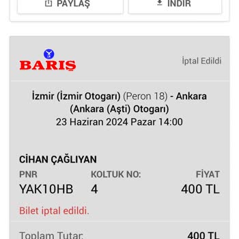 Obilet Otobüs Firması Bilet İptali