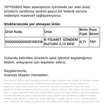 Avansas Siparişimi Kendi Kendine İptal Etti!