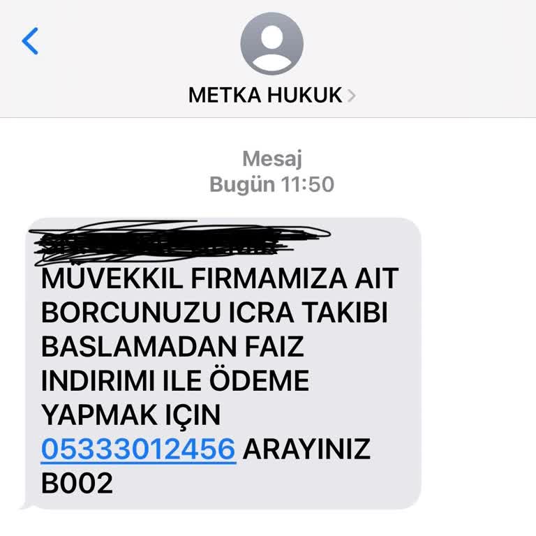 Metka Hukuk İcra Takibi Mesajı Geldi