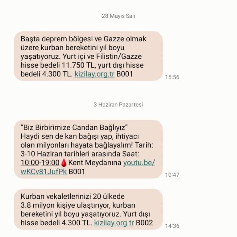 Türk Kızılay 'dan SMS İstemiyorum