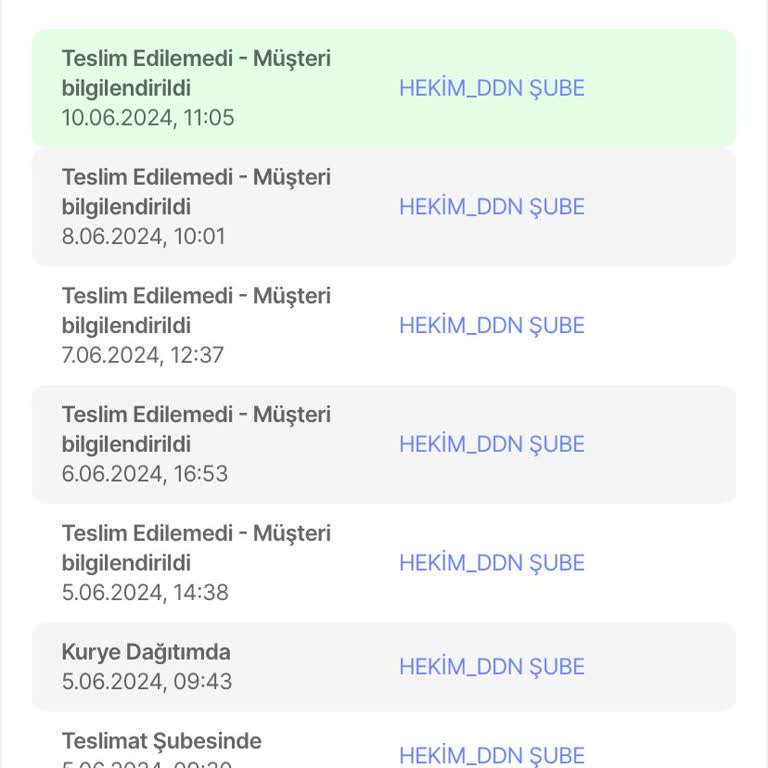 Yurtiçi Kargo Hekim_ddn Şube Teslim Edilmeyen Kargo