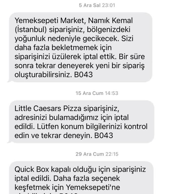 Yemek Sepeti Sipariş Sorunu