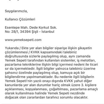 Yemeksepeti Kapıda Ödeme Sonrası Eksik Ürün Sorunu Hk.