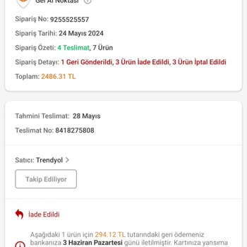 Trendyol Gel Al Noktasından Alınmayan Ürün İade De Eksik Çıkıyor.