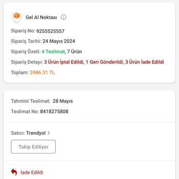 Trendyol Gel Al Noktasından Alınmayan Ürün İade De Eksik Çıkıyor.